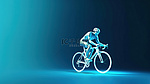 自行车比赛白色剪影骑自行车者在蓝色背景 3D 渲染的侧面赛车中与复制空间