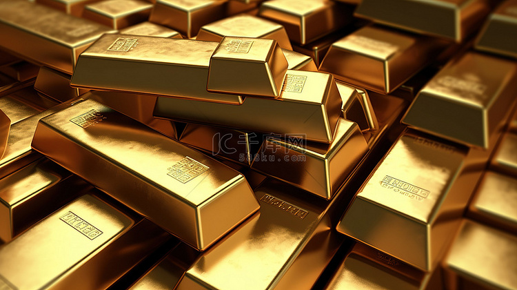 带有堆叠金条和锭的背景的 3D 渲染背景图片免费下载_海报banner/高清大图_千库网(图片编号7159471)