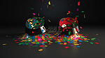 3d double poppers 与节日五彩纸屑非常适合庆祝生日和新年用 3d 渲染说明