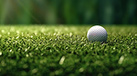 以运动为主题的高尔夫球 3D 渲染，位于郁郁葱葱的球道草地上，背景是充满活力的绿色