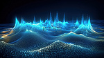 动态波结构中蓝色粒子的未来流 3D 渲染数字背景