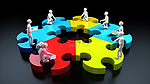 协作业务发展 3D 拼图代表头脑风暴和团队合作