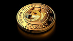 金色狗狗币新虚拟货币数字加密货币狗狗的 3D 渲染