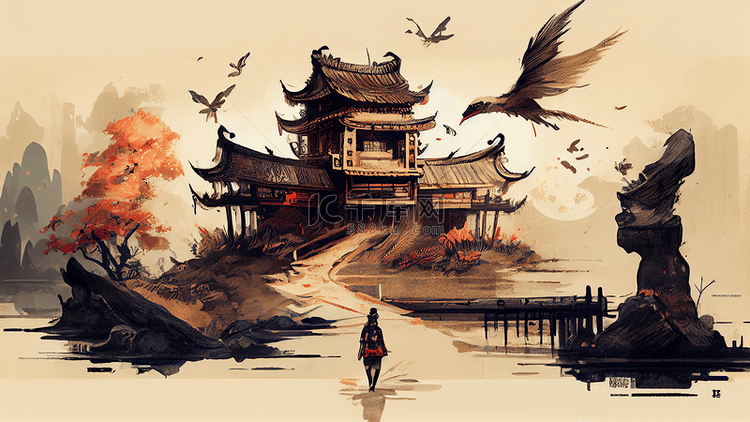 寺庙古代建筑中国风格背景图片免费下载_海报banner/高清大图_千库网(图片编号6639821)