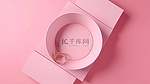 平躺礼盒，带有圆形光 3d，在柔和的粉红色背景上呈现顶视图，非常适合文本