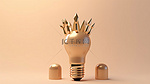 创意符号灯泡与金色皇冠在柔和的背景 3d 渲染