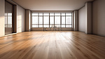 木制仙境，一个 3D 渲染的空房间，铺有豪华地板