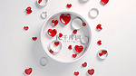 现代 3D 渲染爱情符号红色水晶心漂浮在情人节的简约白色圆圈背景上