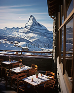 一家餐厅位于一座俯瞰马特洪峰的古老塔楼下