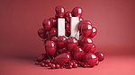 一个红色的气球簇，带有 3d 的 Instagram 徽章和标志性的喜欢符号