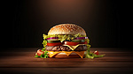 汉堡的说明性 3D 图像，配有番茄生菜奶酪洋葱和充足的复制空间
