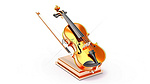 古典音乐奖杯金奖雕像与小提琴和弓在白色背景 3d 渲染