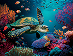海龟红珊瑚礁美丽的海洋世界背景