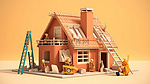 建造房屋的房屋建筑商的 3D 渲染