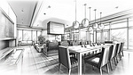 3D 插图餐厅设计草图