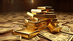 金色宝藏是财富和金融投资3D渲染的象征