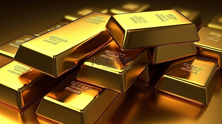 一堆金锭或金条的 3D 渲染背景图片免费下载_海报banner/高清大图_千库网(图片编号6871501)