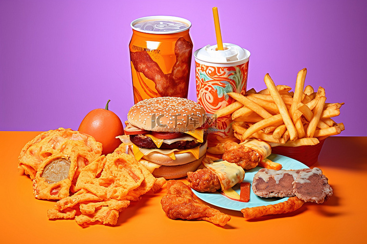 披萨面包 薯条 披萨 苏打水 汉堡背景图片免费下载_海报banner/高清大图_千库网(图片编号6999498)