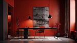 3d红色墙壁的豪华现代办公室擦亮的石膏和典雅的家具