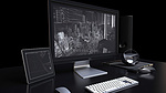 在 3d 呈现的计算机桌面中展示的模拟显示器