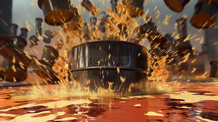 石油工业中原油飞溅中的金钱和桶的 3D 渲染背景图片免费下载_海报banner/高清大图_千库网(图片编号6875952)