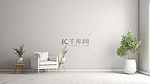 时尚的白色客厅，具有简约风格和扶手椅 3D 渲染模型