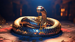 一条神秘蛇用嘶嘶声攻击守卫其线圈的 3D 插图