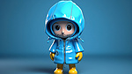 搞笑的 3D 图形描绘了一个穿着雨衣的卡通儿童