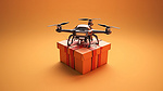 无人机送礼物概念的 3D 渲染