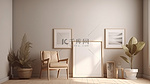 室内场景和相框模型与 3D 渲染和插图，包括生活角墙装饰椅子和落地灯