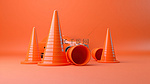 橙色柔和背景上的交通锥导致 3d 渲染网页错误