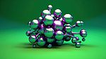 紫色背景与 3D 渲染抽象绿色元球球体