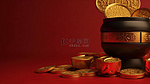 以灯笼金元宝和硬币为特色的中国新年主题 3D 艺术品