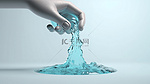 节约用水极简主义卡通 3D 渲染插图显示一只手停止从水龙头流水，白色背景上有一滴水，以庆祝 3 月的节水日
