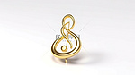 3d 金色金属高音谱号和音符逼真的装饰元素，用于白色背景的设计