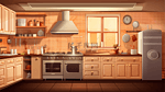 厨房橱柜冰箱暖色卡通背景