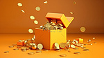 意想不到的圣诞节惊喜打开礼品盒的 3D 效果图奖品硬币和金钱奖励