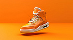 在充满活力的橙色背景上隔离的 3D 高级运动鞋