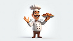 大厨的手势完美制作的菜肴 3d 卡通插图