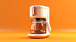 充满活力的橙色背景下的白咖啡机的 3D 渲染
