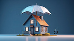 房地产贷款安全 3D 插图房屋保护伞保护横幅背景