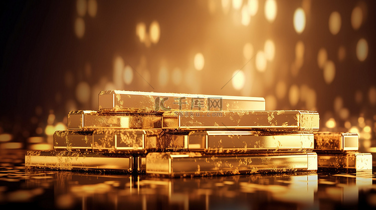 散景背景与闪亮的金条堆叠在 3D 渲染和充足的复制空间背景图片免费下载_海报banner/高清大图_千库网(图片编号6707321)