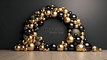 空背景 3d 渲染上带有黑色和金色装饰品的当代圣诞花环