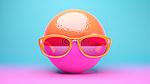 充满活力的粉红色背景上的沙滩球运动太阳镜的 3D 渲染插图