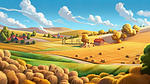 风景如画的乡村丰收场景的卡通 3D 渲染