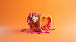 爱情通知围绕着橙色背景的 3d instagram 标志