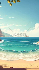 夏天海面竖版卡通背景