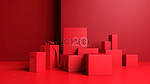 极简主义 3D 渲染产品展示广告集，红色背景和 20
