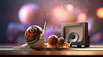 缓慢移动的蜗牛在缓慢的计算机空白区域旁边，用于文本 3D 可视化