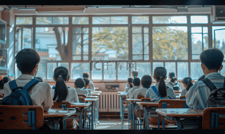 教学教育一些学生在课室上课高清摄影大图-千库网